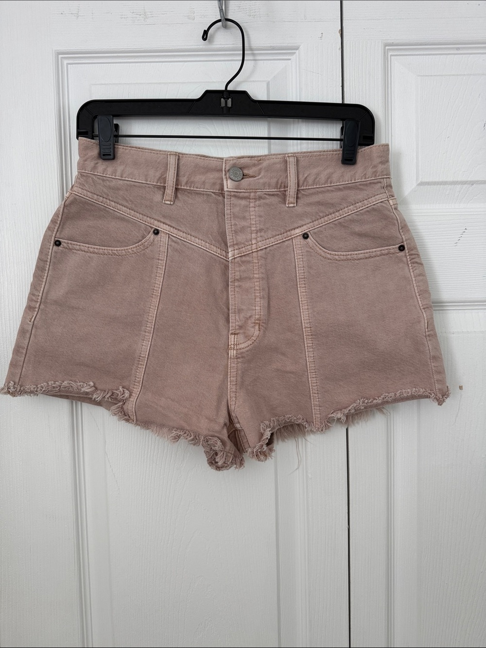 PacSun Ultra High Rise Frayed Denim Shorts Size 28 Dusty Mauve Raw Hem